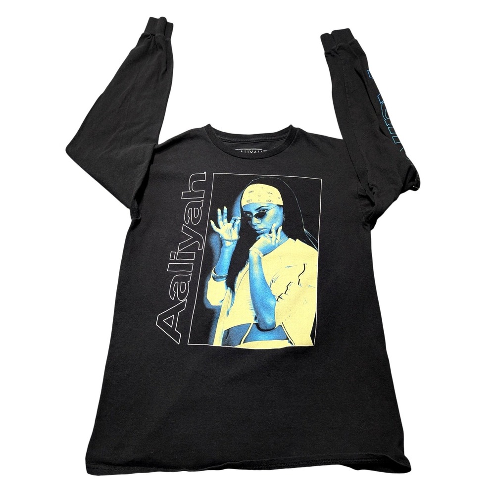 Aaliyah Ripple Junction Long Sleeve Graphic T-Shirt Black Mens Medium R&B Icon